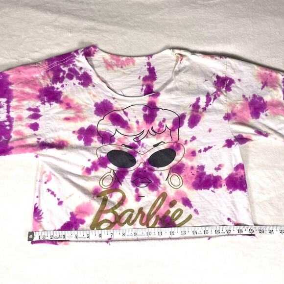 Barbie Tie-Dye Crop Top, Pink Purple Graphic Tee, Size M - Picture 4 of 6